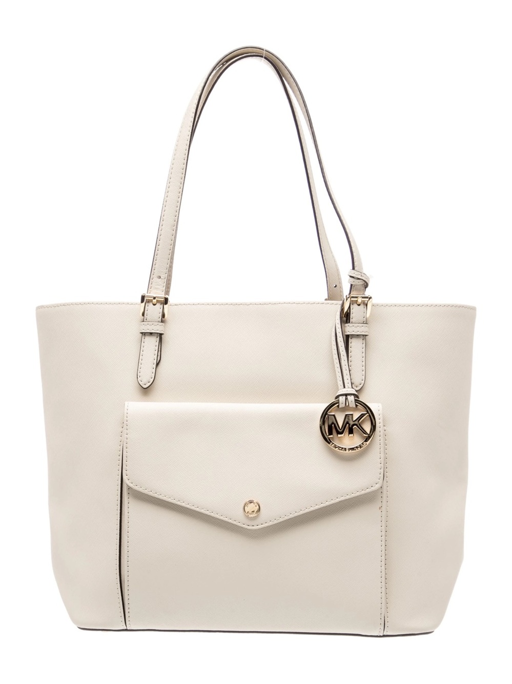 Michael Kors Cream Leather Tote Bag with Front Pocket